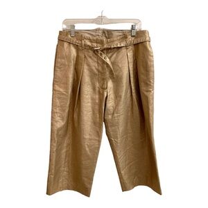 Pinko Tan Shimmery Wide Leg Crop Pants Size 8 Women’s Designer Dressy Party